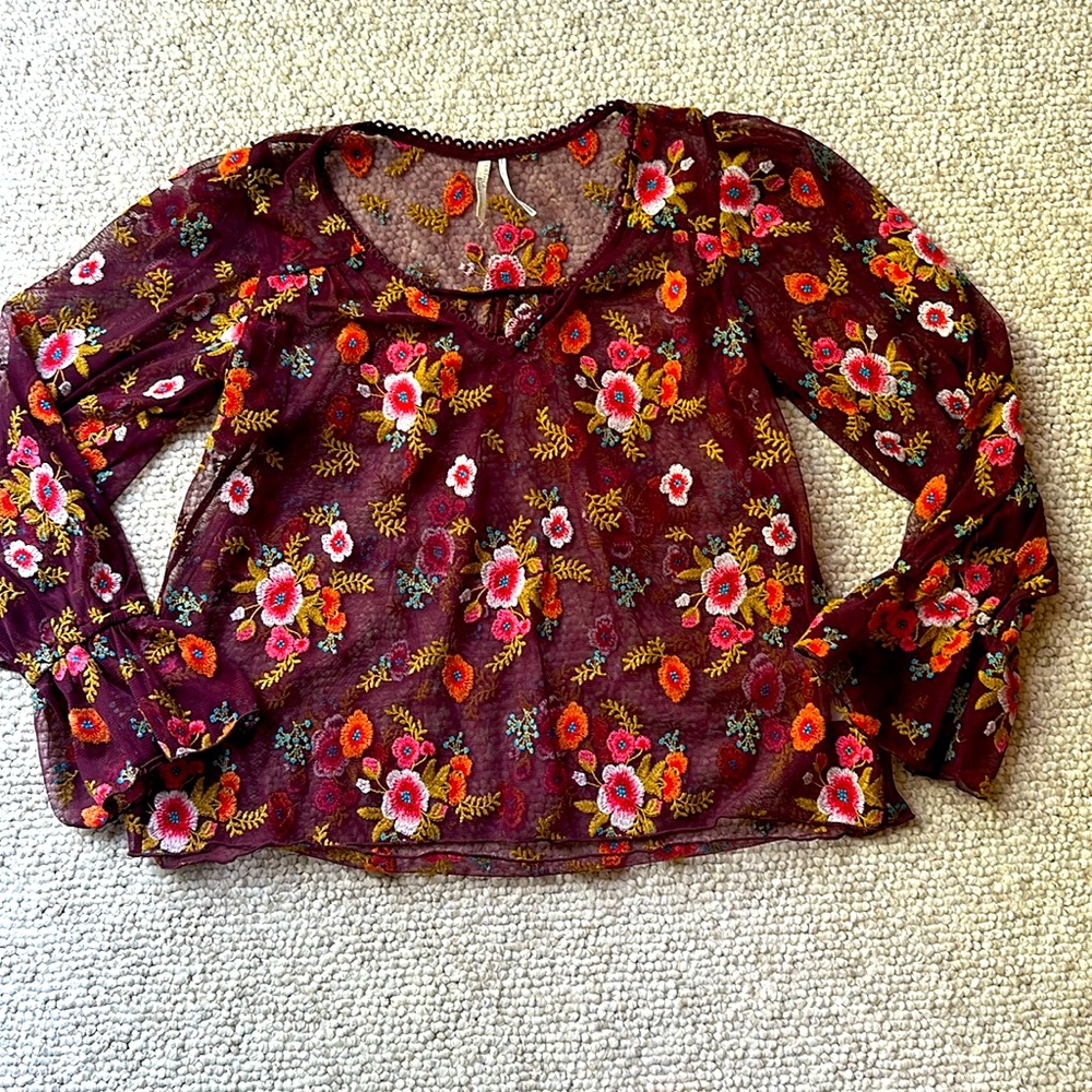 Anthropologie Sheer Floral Embroidered Top 🌺